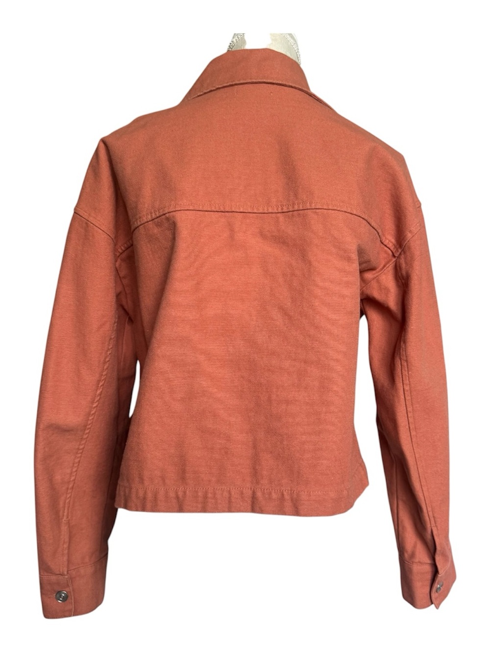 Nine West Burnt Orange Button Front Pocketed Denim Jacket Loose Fit Size Medium - Picture 3 of 7